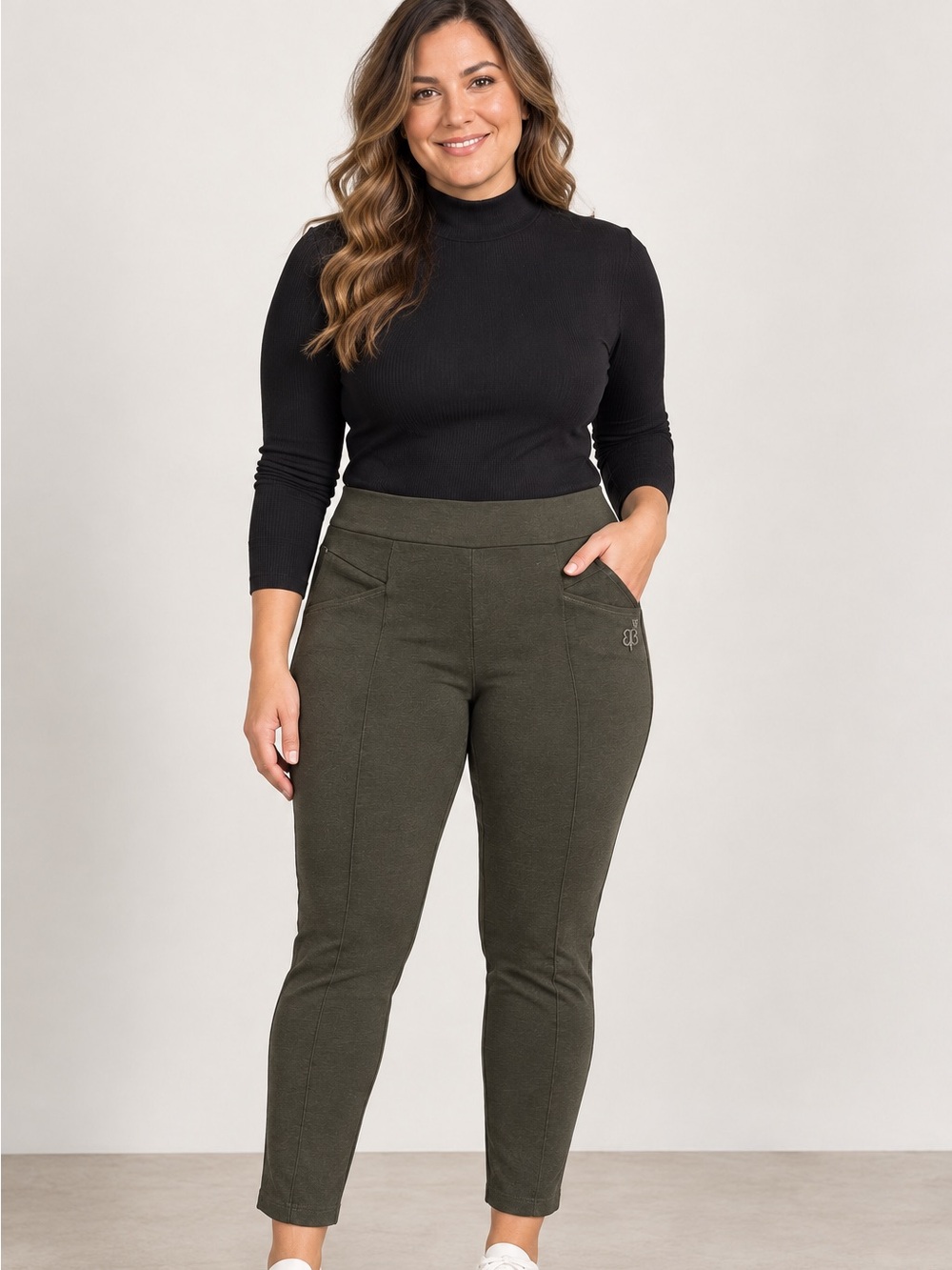 Betabrand Dress Yoga Pants Sz L Olive Charcoal Zip Pockets